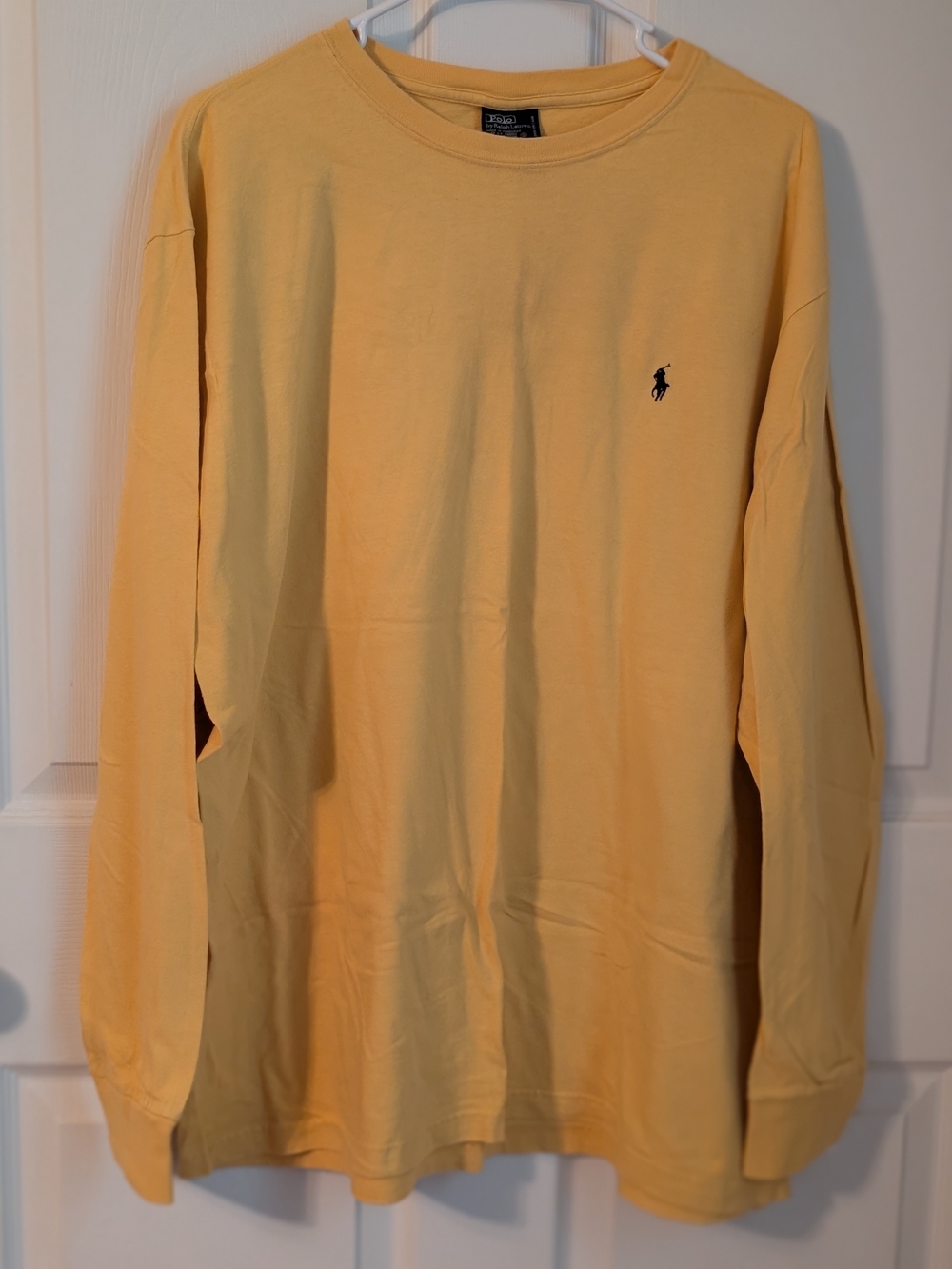 Ralph Lauren Long-Sleeve Crewneck Shirt in Pale Yellow with Pony Logo